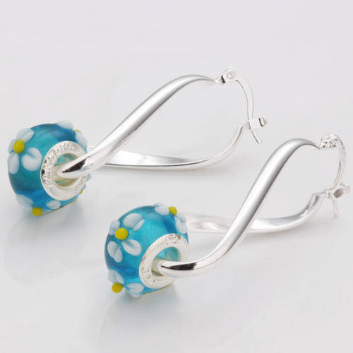 Pandora's Summer Blue Flower Silver and Crystal Earrings *imported