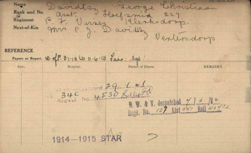GROUP MEDAL SET ISSUED TO KORPL G .C DAVIDTZ - BOER WAR TO WW2 WITH COPIES OF ORIGINAL DOCUMENTATION
