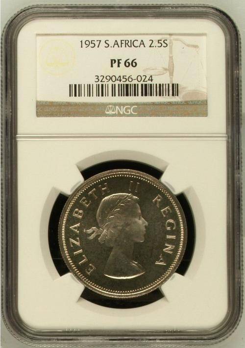*** 1957 south africa 2 1/2 shilling - NGC GRADED pf 66 ***