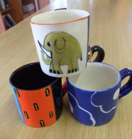 FOUR CERAMIC , ELSONA HAND PAINTED ESPRESSO MUGS