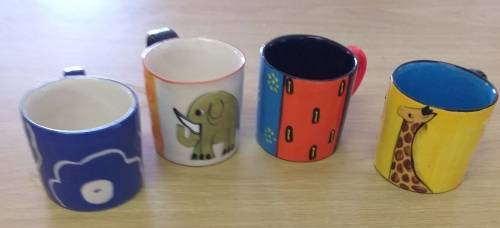FOUR CERAMIC , ELSONA HAND PAINTED ESPRESSO MUGS
