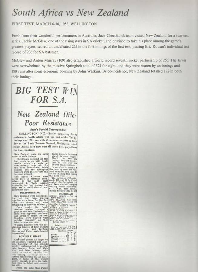 GREAT SPRINBOK CRICKET TESTS, 100 YEARS OF HEADLINES (1 ST EDITION 1989)