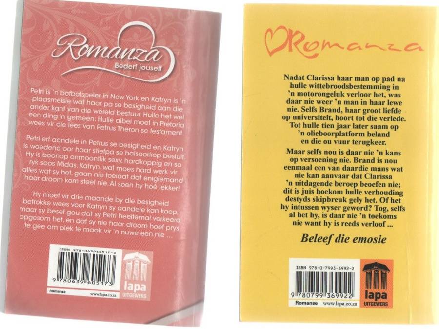 VIER ROMANZA TITELS:  TOWERWOORDE, DIE REGTE KANDIDAAT, OLIE EN VUUR, LIEFDE VIR `N DROMER