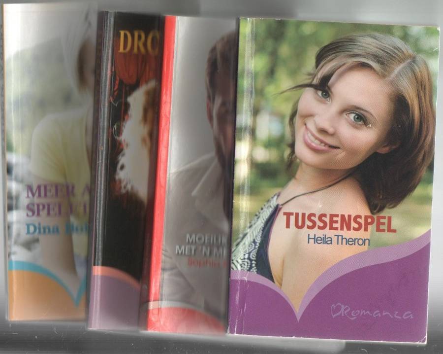 VIER ROMANZA TITELS: TUSSENSPEL, MOEILIKHEID MET `N MMERMIN, DROOMVANGER, MEER AS `N SPELETJIE