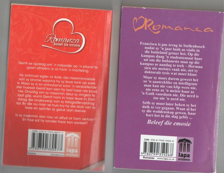 VIER ROMANZA TITELS: TUSSENSPEL, MOEILIKHEID MET `N MMERMIN, DROOMVANGER, MEER AS `N SPELETJIE