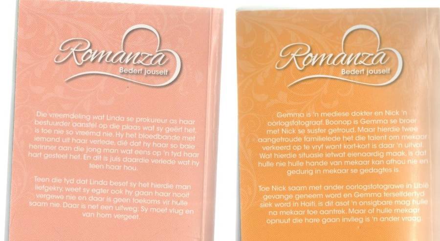 VIER ROMANZA TITELS: WANT DAAR`S SKOENLAPPERS, DIE HARTEBREKER, VERBY OMDRAAI, TROPIESE LIEFDE