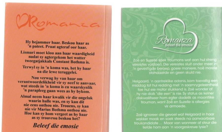 DRIE ROMANZA BOEKE :LIEFDE OP `N SKINKBORD, ROSE VIR LISMARI, DIE BELOFTE