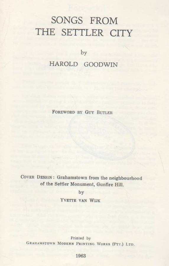 SONGS FROM THE SETTLER CITY - HAROLD GOODWIN (1963)