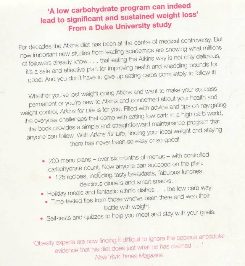 ATKINS FOR LIFE THE NEXT LEVEL - ROBERT C ATKINS MD (1 ST PUBLISHED 2003)