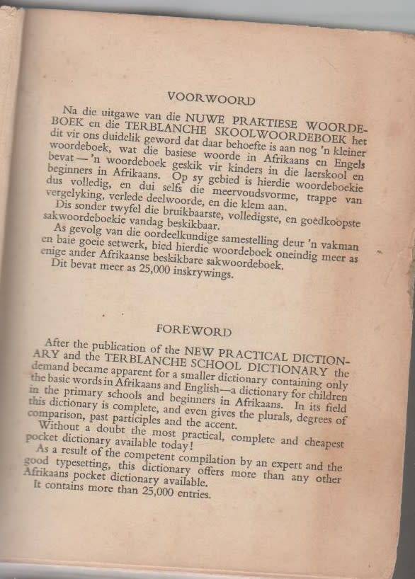 A.P.B. PRIMERE WOORDEBOEK / PRIMARY DICTIONARY 1954