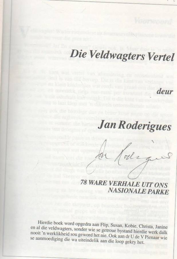 DIE VELDWAGTERS VERTEL, 78 WARE VERHALE UIT ONS NASIONALE PARKE - JAN RODERIGUES (1999 - GETEKEN)