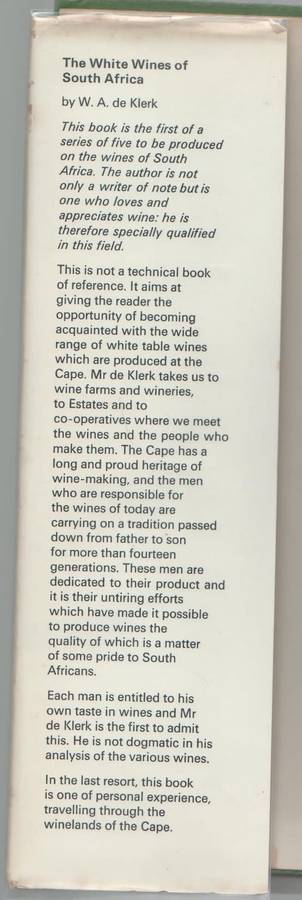 THE WHITE WINES OF SOUTH AFRICA - W A DE KLERK (1967)