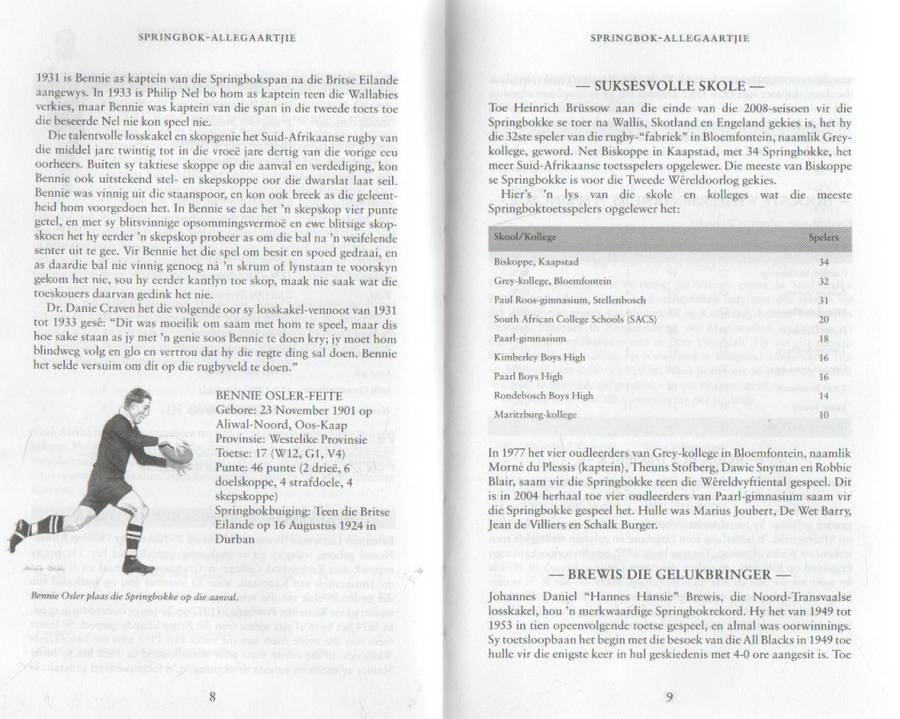 SPRINGBOK ALLEGAARTJIE VAN DIE VROEGSTE DAE TOT DIE MODERNE ERA - EDDIE GRIEB & STUART FARMER
