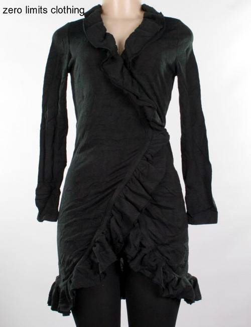 BLACK KNIT FRILL COAT/CARDIGAN