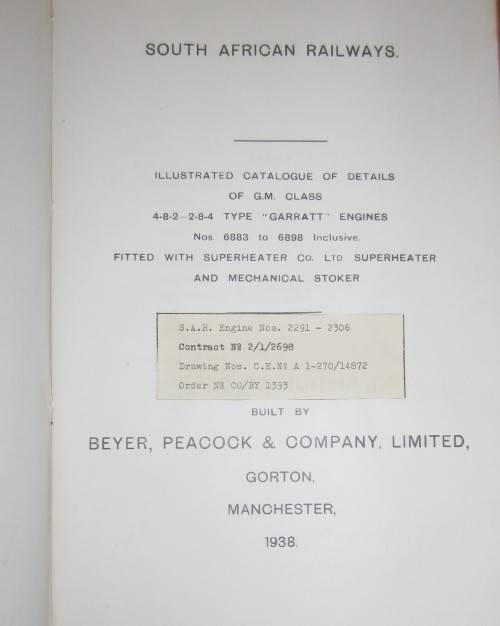 Illustrated Parts List for Garratt Steam Engine dated 1938