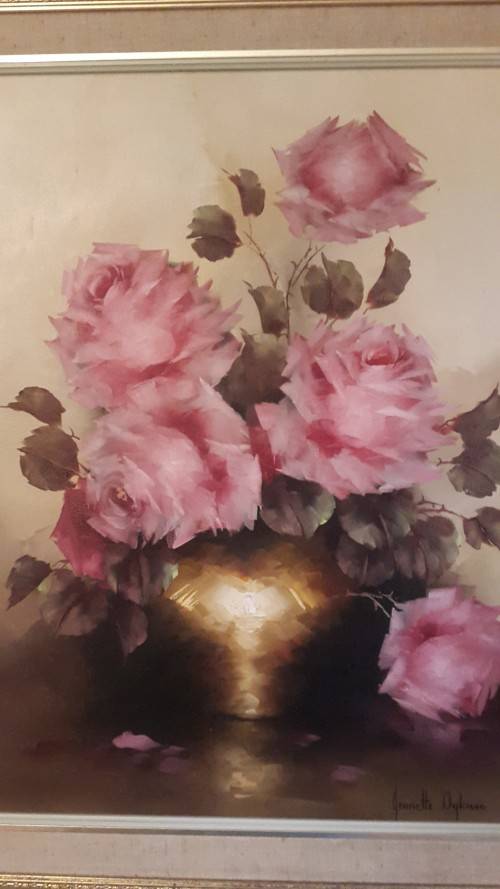 Jeanette Dykman (1938-) Pink Roses. Original Oil.  84 cm x 68 cm in excellent frame!