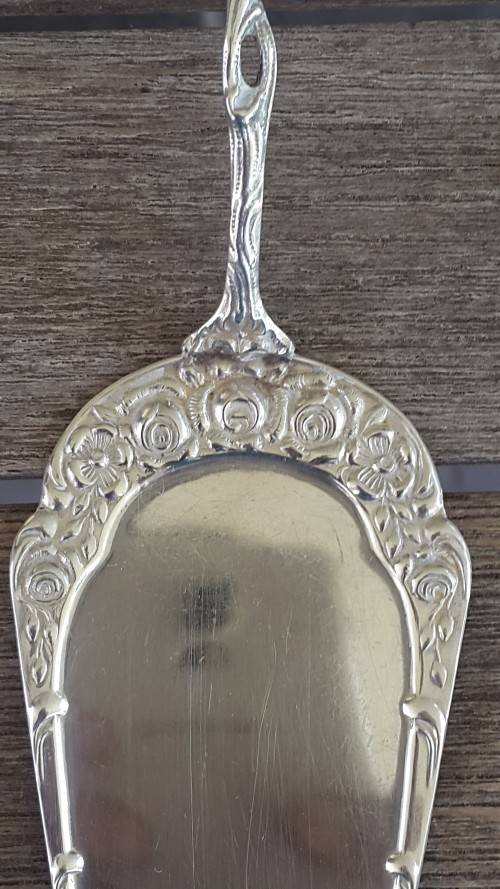 Cake Lifter and Matching Fork. Roses Motif. Silver.