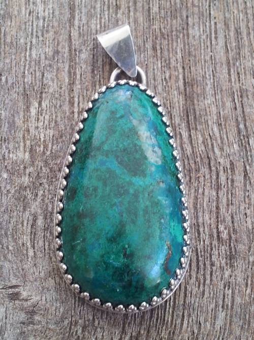 Sterling silver and dark green malachite pendant. Large. SOLID SILVER BACK! 15 grams