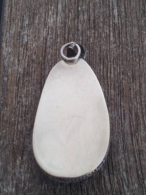 Sterling silver and dark green malachite pendant. Large. SOLID SILVER BACK! 15 grams