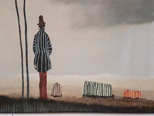 Antonio Falco. Man with Tree and Wagons. Listed Surrealist Spanish Artist. Original Oil in Frame.