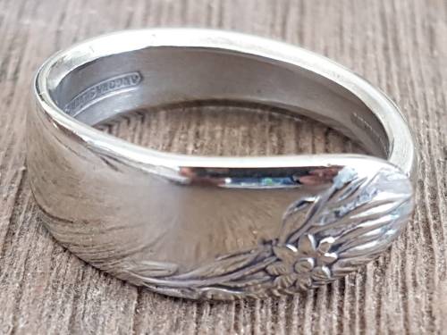 Sterling Silver  Plate Lilac Flower Decorated Spoon ring. Stylish.  Comfort fit .