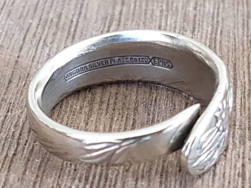 Sterling Silver  Plate Lilac Flower Decorated Spoon ring. Stylish.  Comfort fit .