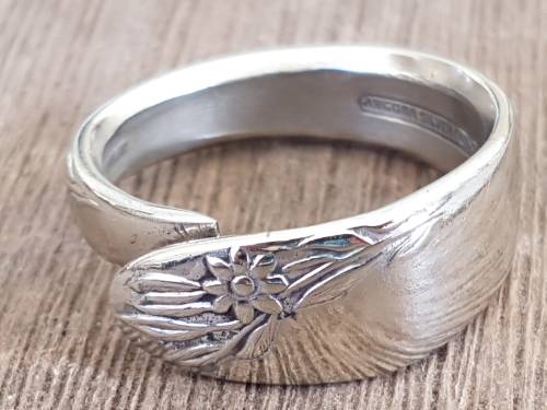 Sterling Silver  Plate Lilac Flower Decorated Spoon ring. Stylish.  Comfort fit .