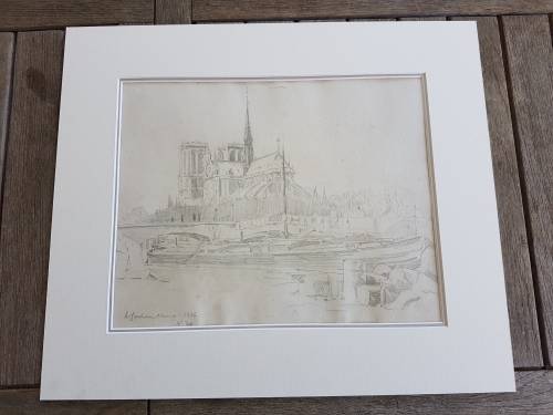 Alexander Graham Munro ( 1903-1985). Original drawing of Notre Dame, Paris and watercolour of Seine.