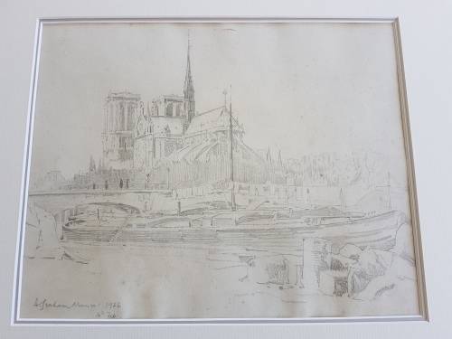 Alexander Graham Munro ( 1903-1985). Original drawing of Notre Dame, Paris and watercolour of Seine.