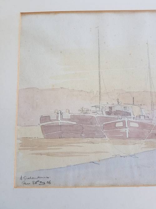 Alexander Graham Munro ( 1903-1985). Original drawing of Notre Dame, Paris and watercolour of Seine.