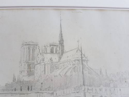 Alexander Graham Munro ( 1903-1985). Original drawing of Notre Dame, Paris and watercolour of Seine.