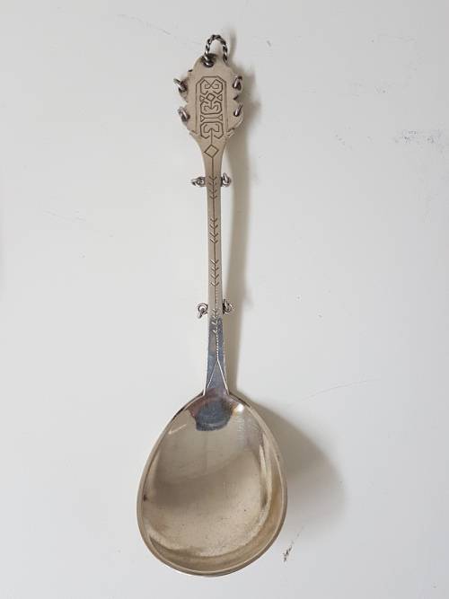 Solid Silver Wedding Spoon from Lapland Finland. Engraved with runic shapes. Ringlet decoration.