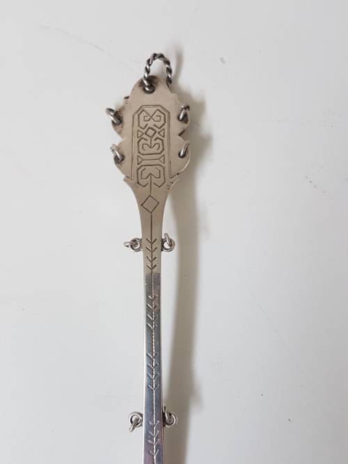 Solid Silver Wedding Spoon from Lapland Finland. Engraved with runic shapes. Ringlet decoration.