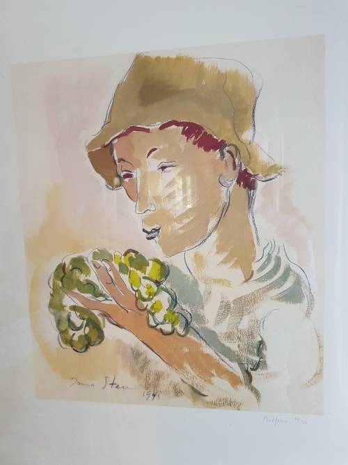 Irma Stern.Limited Edition Portfolio Print. Wine farm labourer with grapes. Excellent cond. , Framed
