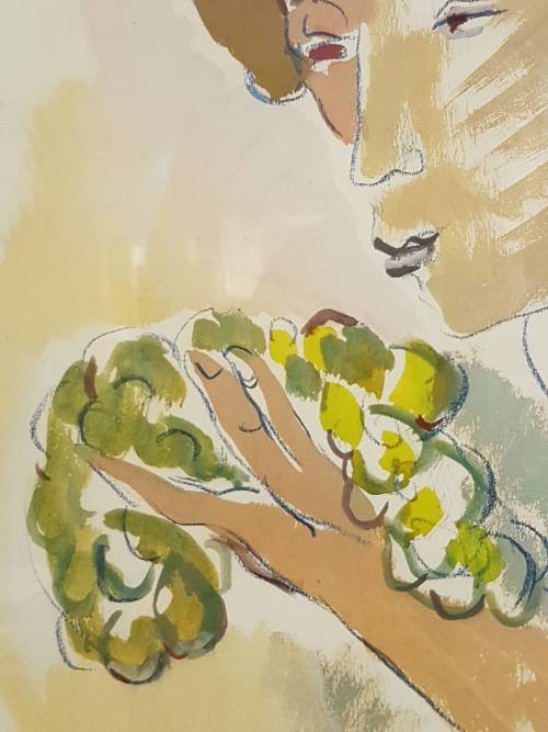 Irma Stern.Limited Edition Portfolio Print. Wine farm labourer with grapes. Excellent cond. , Framed