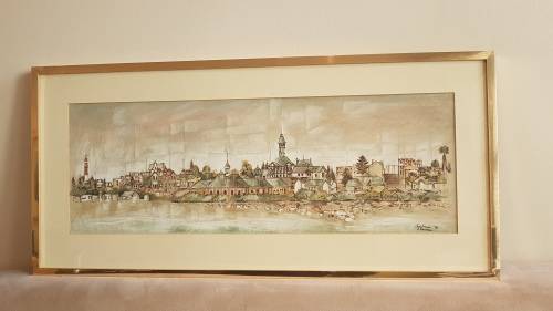 Christine Marais (1935- ). Swakopmund Panorama. Original Mixed Media. 71 cm long.