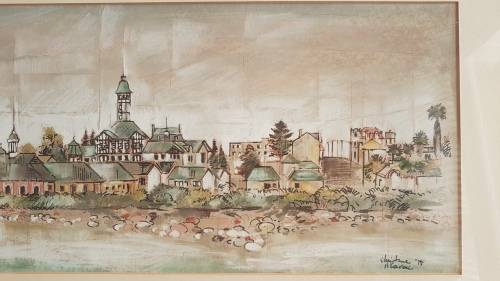 Christine Marais (1935- ). Swakopmund Panorama. Original Mixed Media. 71 cm long.