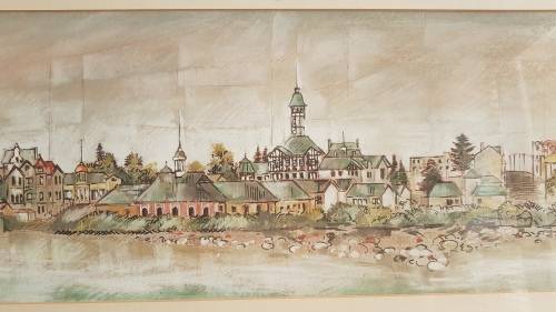 Christine Marais (1935- ). Swakopmund Panorama. Original Mixed Media. 71 cm long.