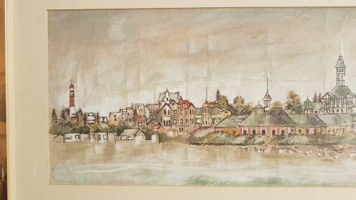 Christine Marais (1935- ). Swakopmund Panorama. Original Mixed Media. 71 cm long.