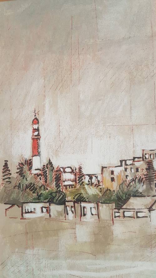 Christine Marais (1935- ). Swakopmund Panorama. Original Mixed Media. 71 cm long.