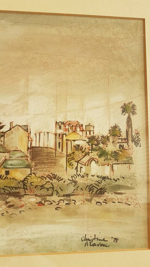 Christine Marais (1935- ). Swakopmund Panorama. Original Mixed Media. 71 cm long.