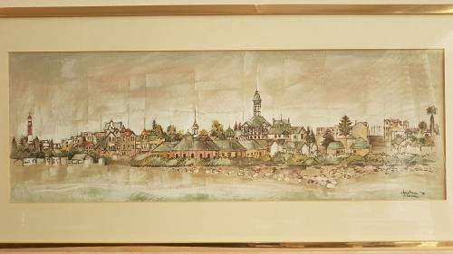 Christine Marais (1935- ). Swakopmund Panorama. Original Mixed Media. 71 cm long.