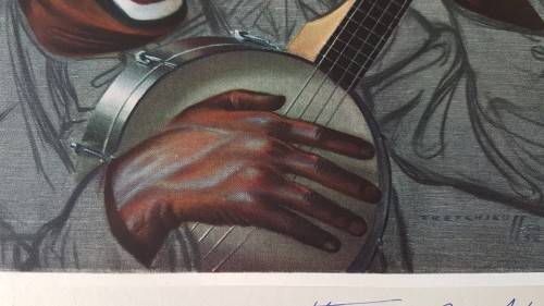HAND SIGNED Tretchikoff  Cape Carnival Banjo Player.  Ornate black frame. Excellent condition.