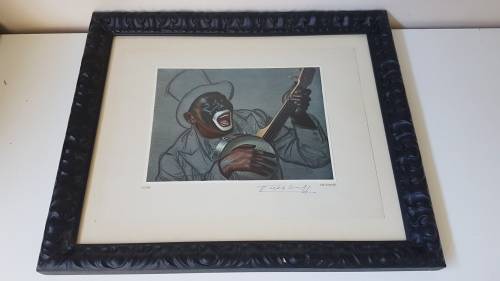 HAND SIGNED Tretchikoff  Cape Carnival Banjo Player.  Ornate black frame. Excellent condition.