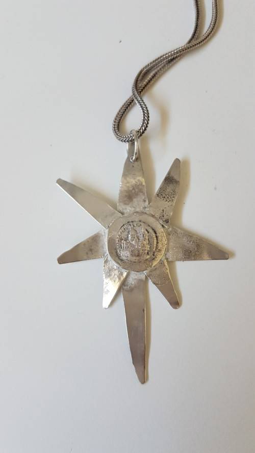 Jesus Abstract Starburst Pendant. Sterling Silver. Artisan made, one of a kind. Detail.12.1 grammes.