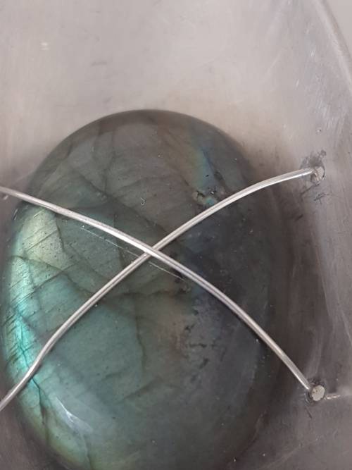 Namibian Labadorite in large teardop solid silver .800 setting with silver wire. 24.4 g!