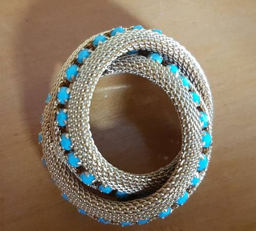 Gold and turquoise swirl Art Deco brooch