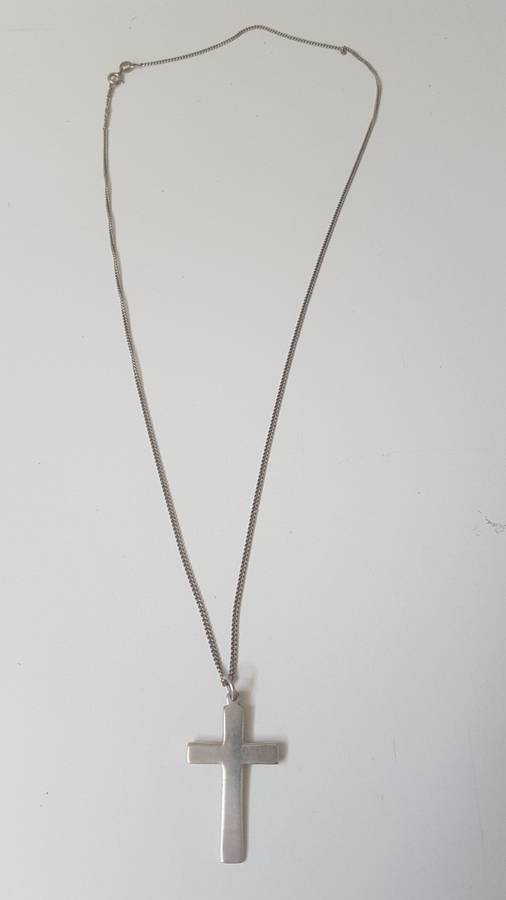Solid Silver Crucifix Pendant and Fine Necklace marked 925 Italy