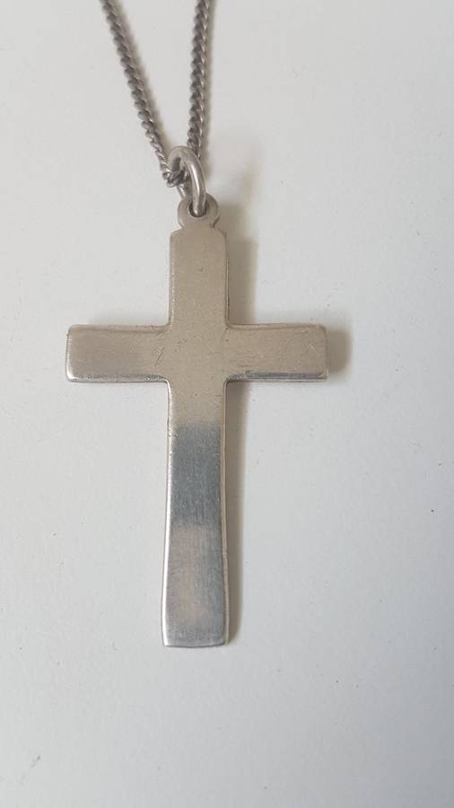 Solid Silver Crucifix Pendant and Fine Necklace marked 925 Italy