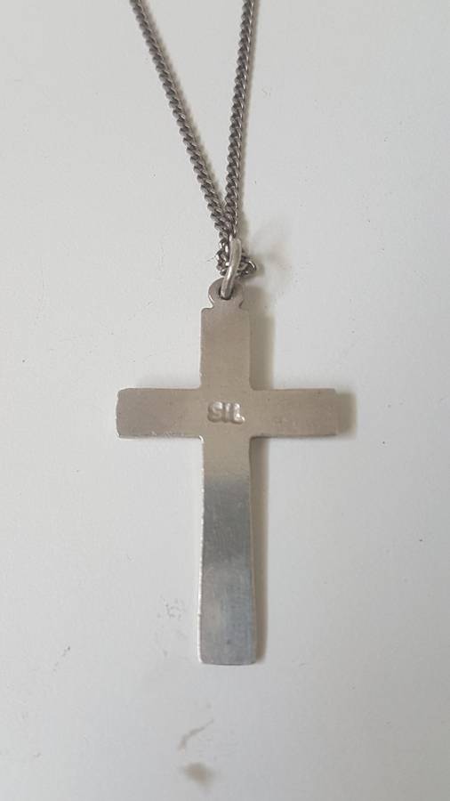 Solid Silver Crucifix Pendant and Fine Necklace marked 925 Italy